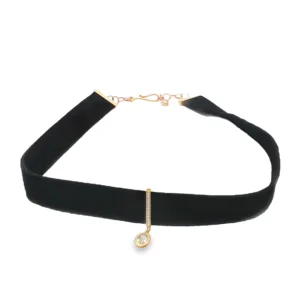 Choker with Rose Gold Accents and Oval Cut Diamond Pendant. SKU GD-LC2-OV-RG