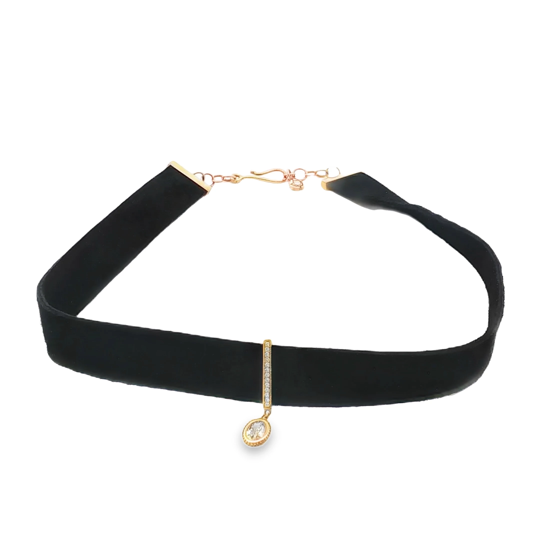 Choker with Rose Gold Accents and Oval Cut Diamond Pendant. SKU GD-LC2-OV-RG