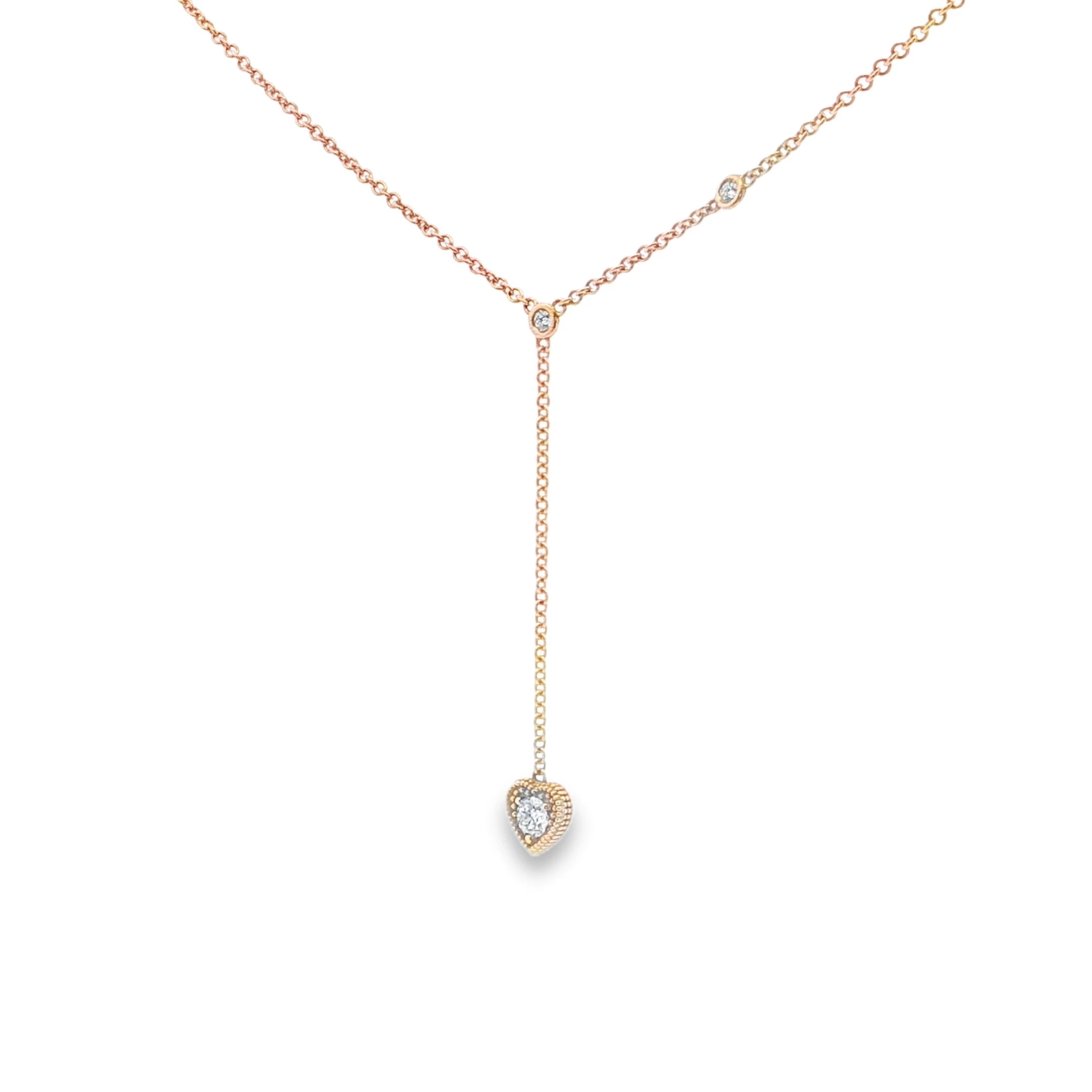 Rose Gold Charm Necklace with Heart-Shaped Diamond Pendant. SKU GD-N26-HS-RG - Image 2