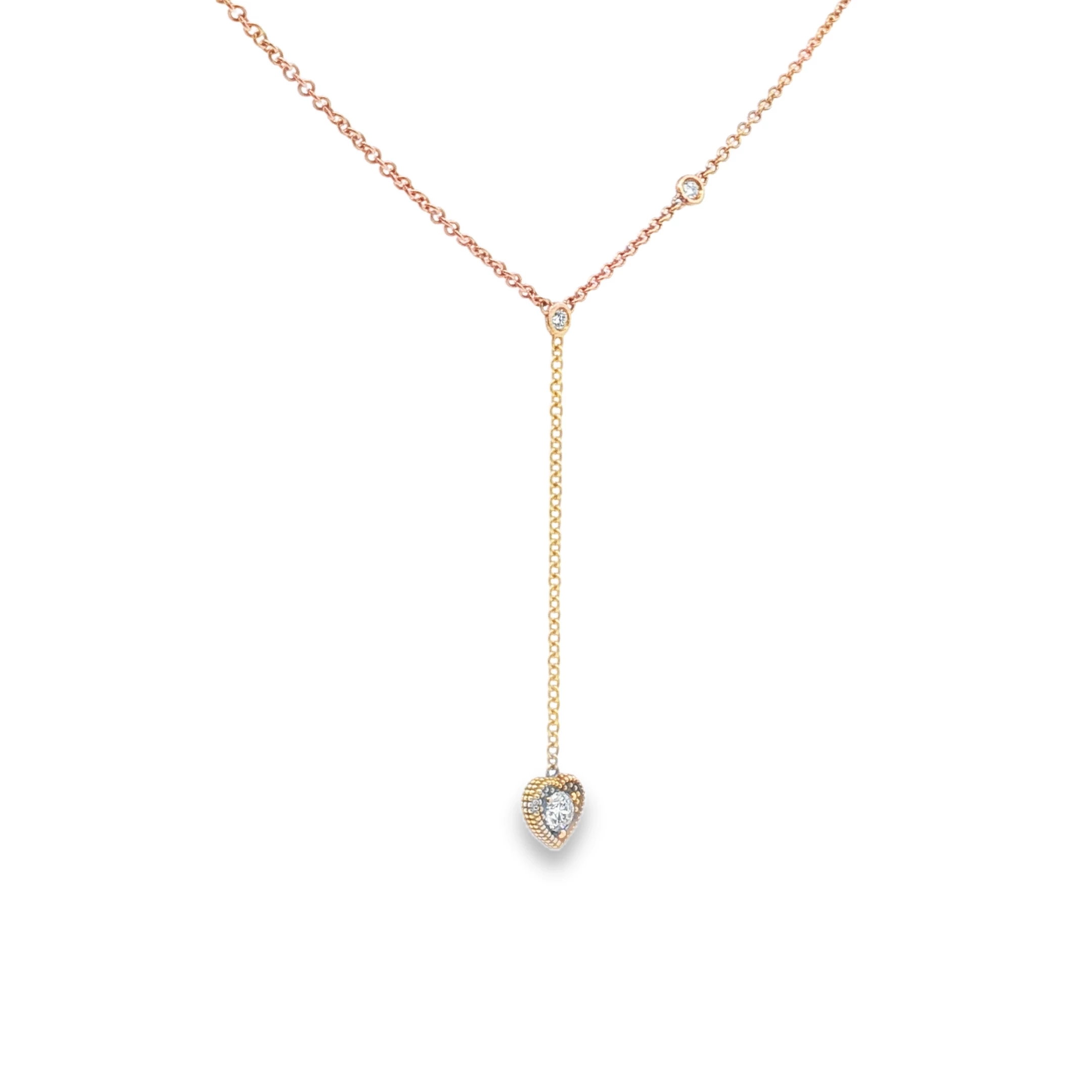 Rose Gold Charm Necklace with Heart-Shaped Diamond Pendant. SKU GD-N26-HS-RG - Image 3