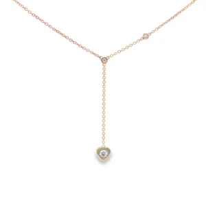Rose Gold Charm Necklace with Heart-Shaped Diamond Pendant. SKU GD-N26-HS-RG