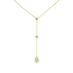 Yellow Gold Diamond Y Necklace with Round Brilliant Diamonds. SKU GD-N4-001-YG-BR