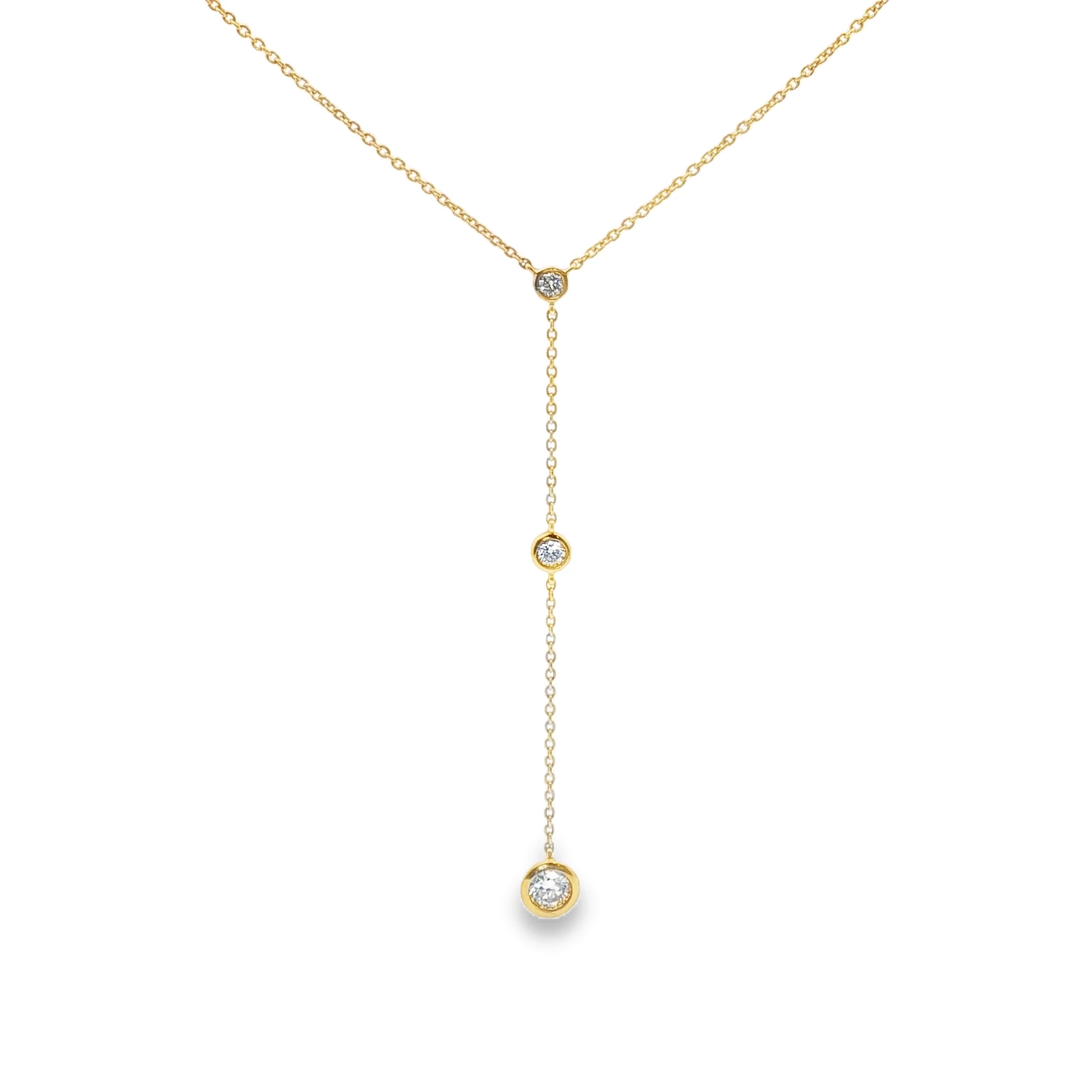 Yellow Gold Diamond Y Necklace with Round Brilliant Diamonds. SKU GD-N4-001-YG-BR