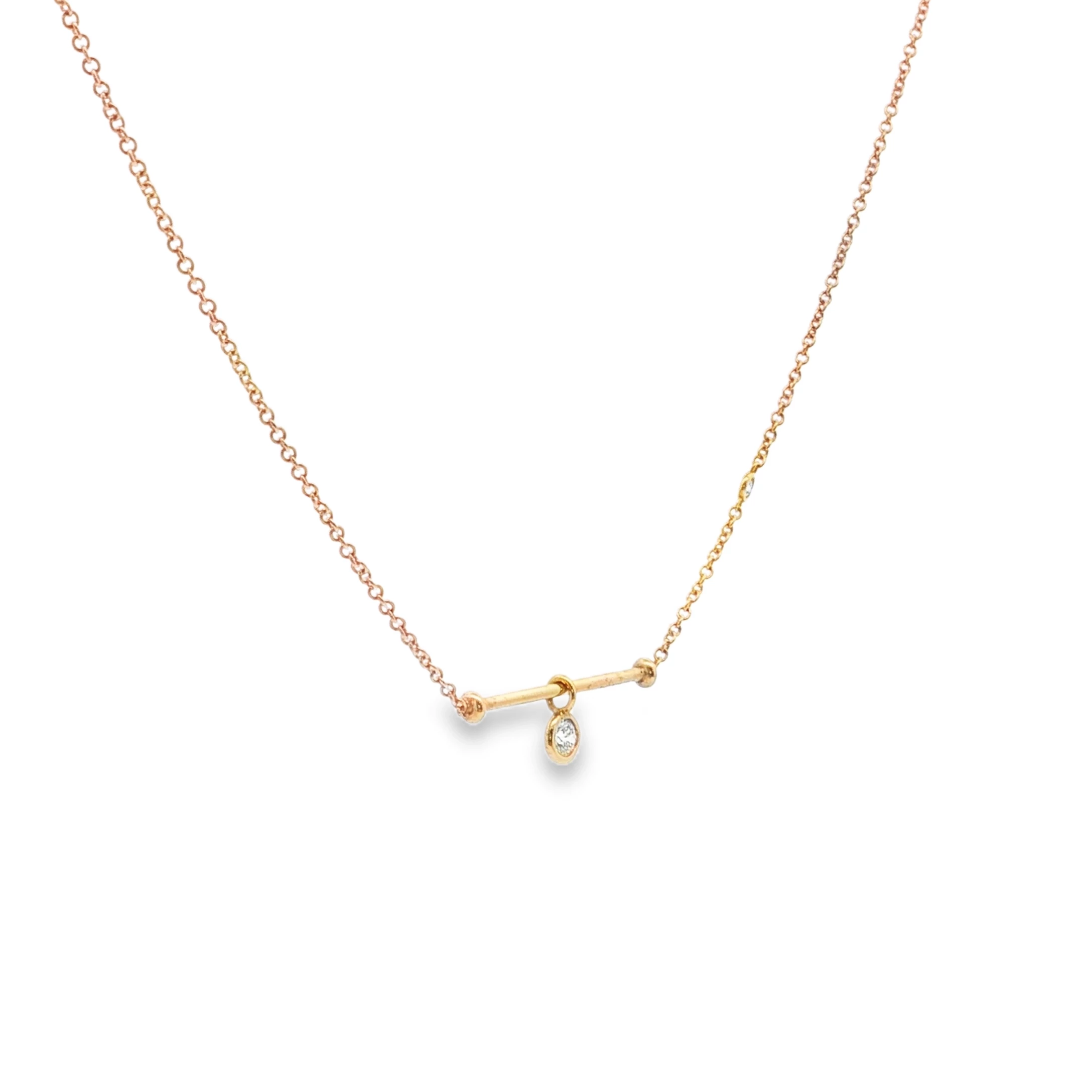 Rose Gold Chain Necklace with Round Brilliant Diamond Pendant. SKU GD-NB28-RG - Image 3