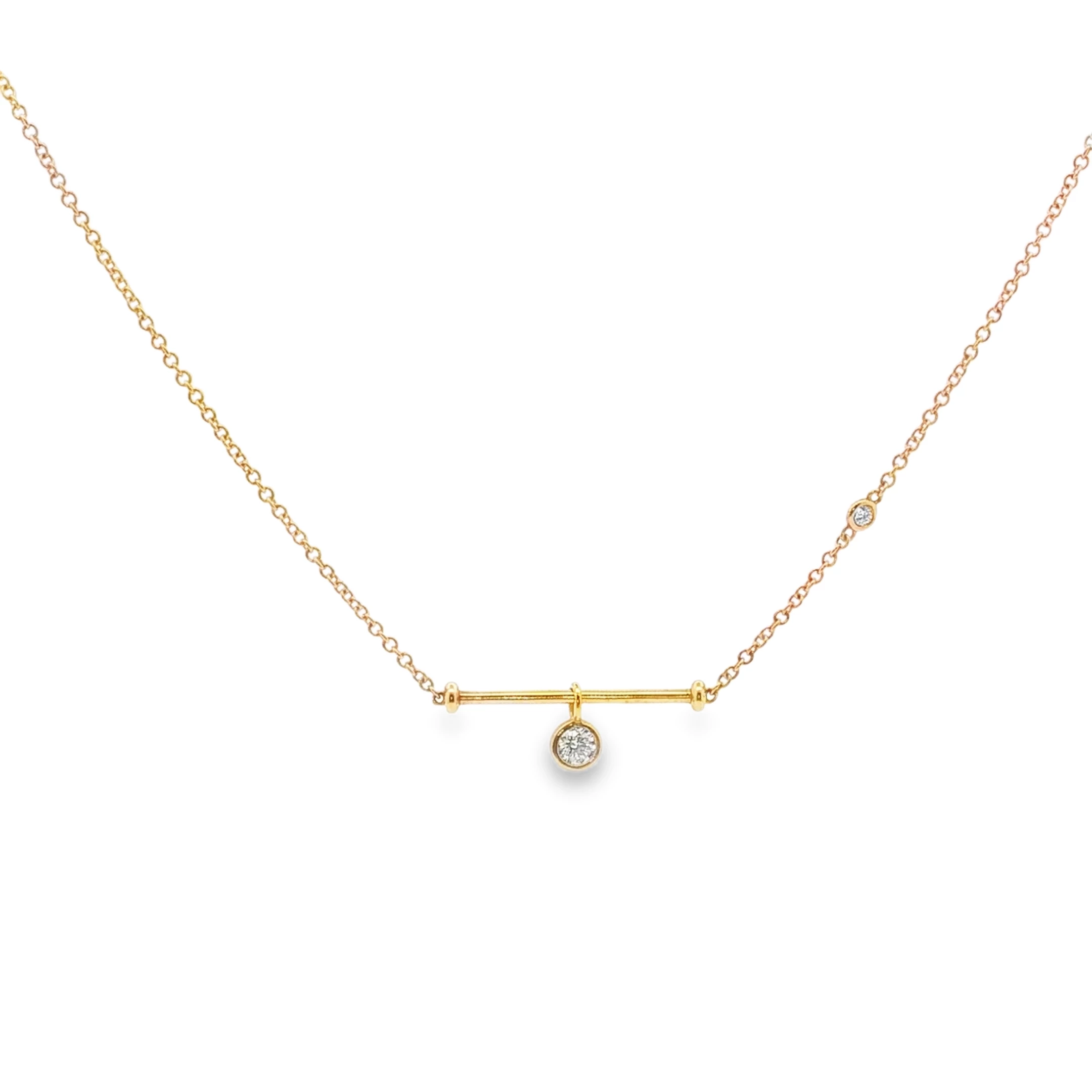 Rose Gold Chain Necklace with Round Brilliant Diamond Pendant. SKU GD-NB28-RG