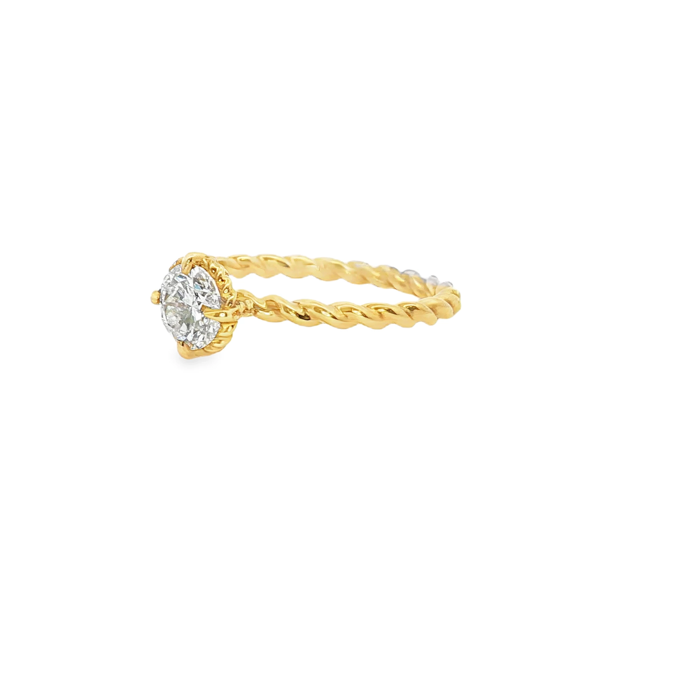 Twisted Band Yellow Gold Solitaire Ring with Round Diamond. SKU JO-Grace- YG - Image 2