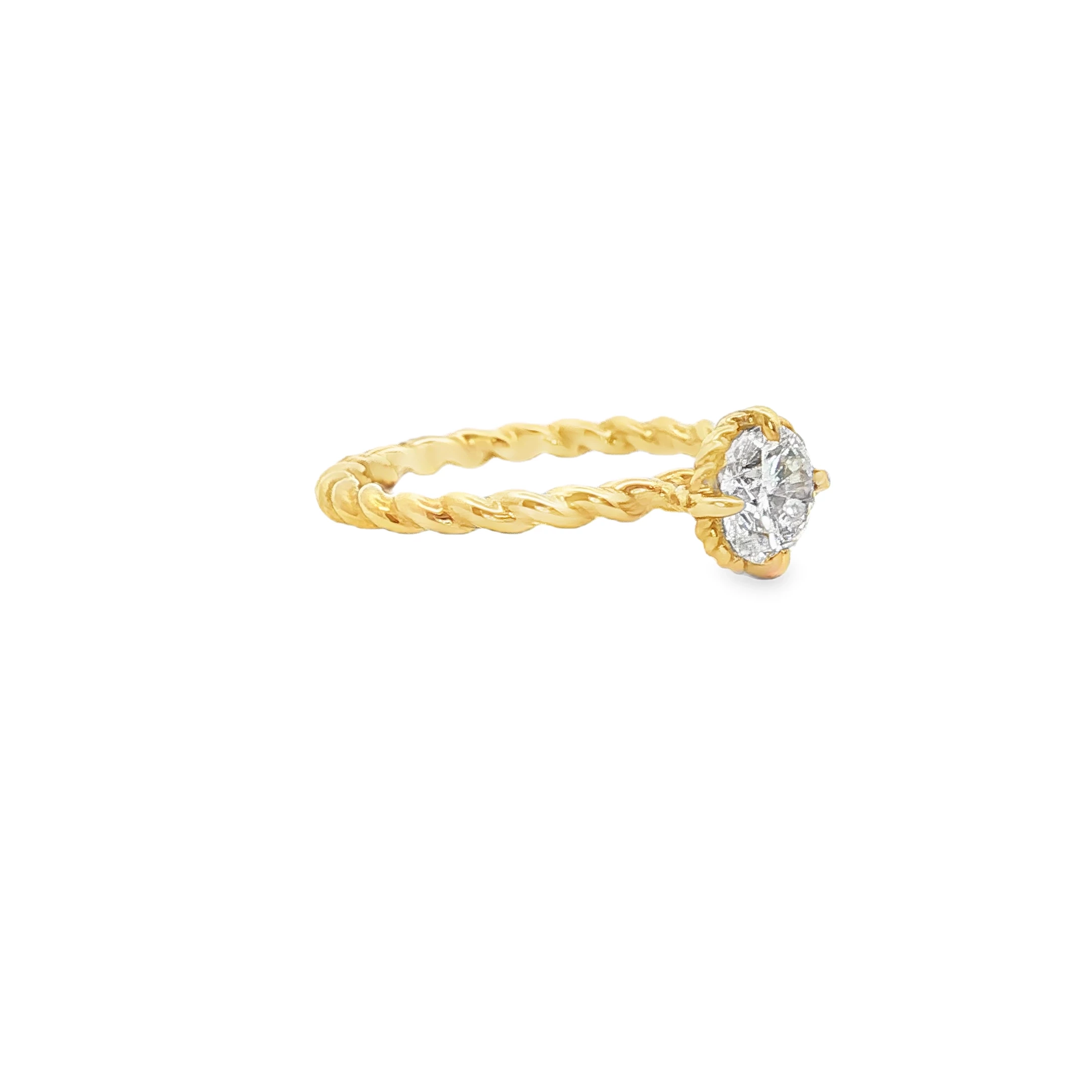Twisted Band Yellow Gold Solitaire Ring with Round Diamond. SKU JO-Grace- YG - Image 3