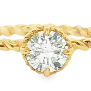 Twisted Band Yellow Gold Solitaire Ring with Round Diamond.