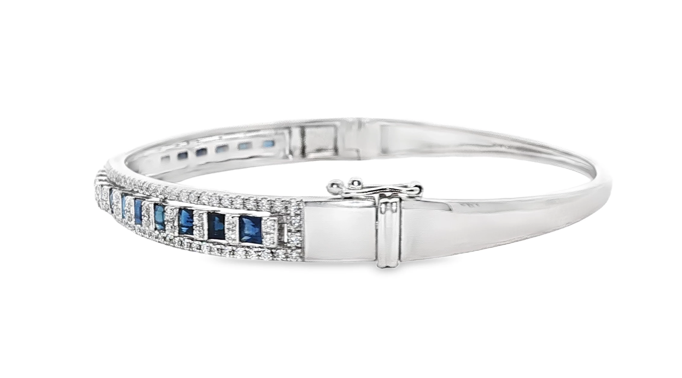 Bangle with Deep Blue Sapphires and Round Brilliant Cut Diamonds. SKU PRS-Jules2 - Image 2