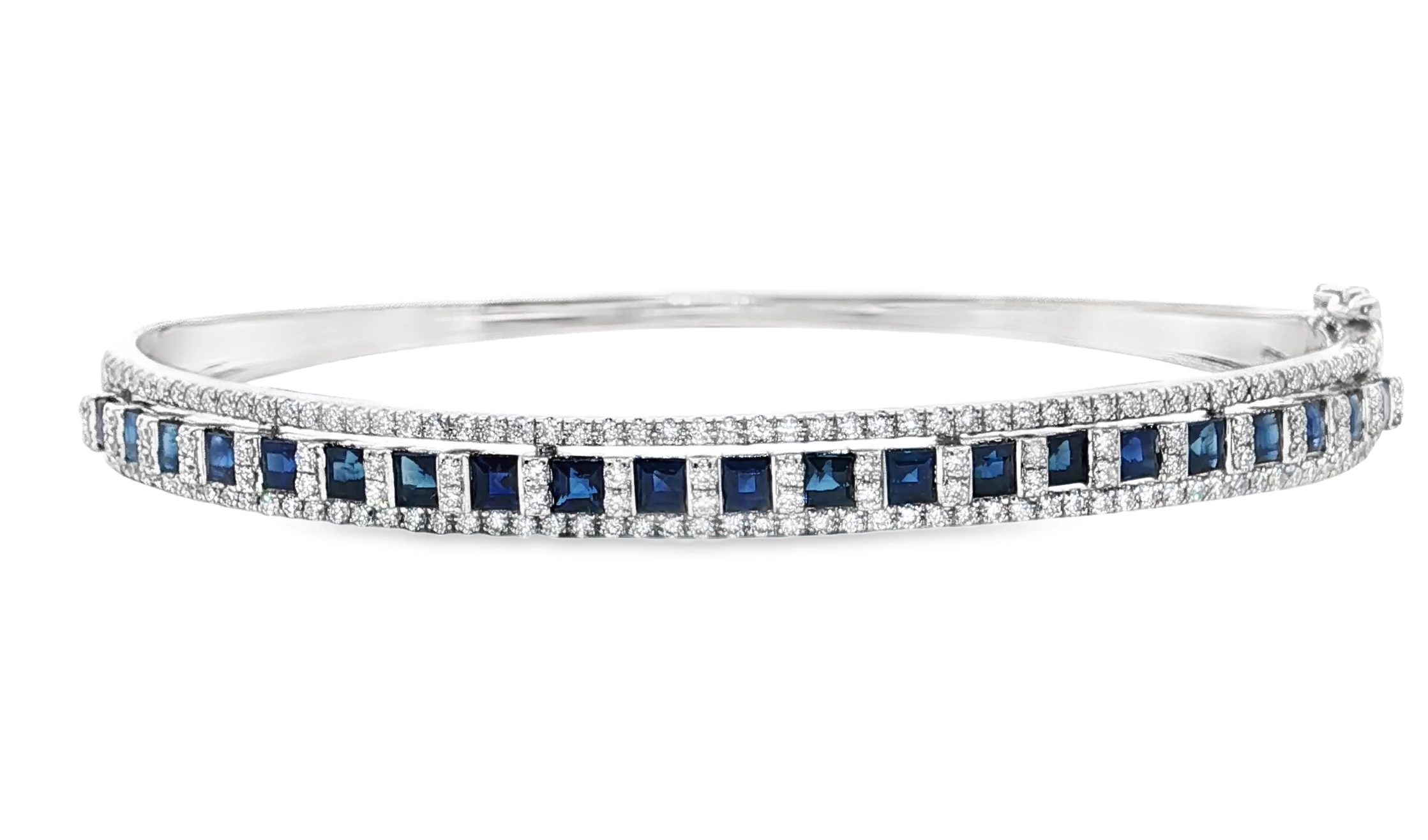 Bangle with Deep Blue Sapphires and Round Brilliant Cut Diamonds. SKU PRS-Jules2