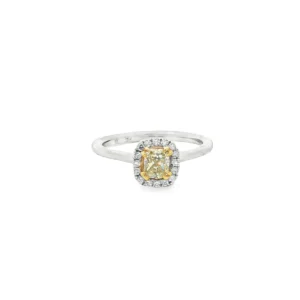 White Gold Multistone Ring with Fancy Yellow Cushion Cut Diamond  SKU   R20036