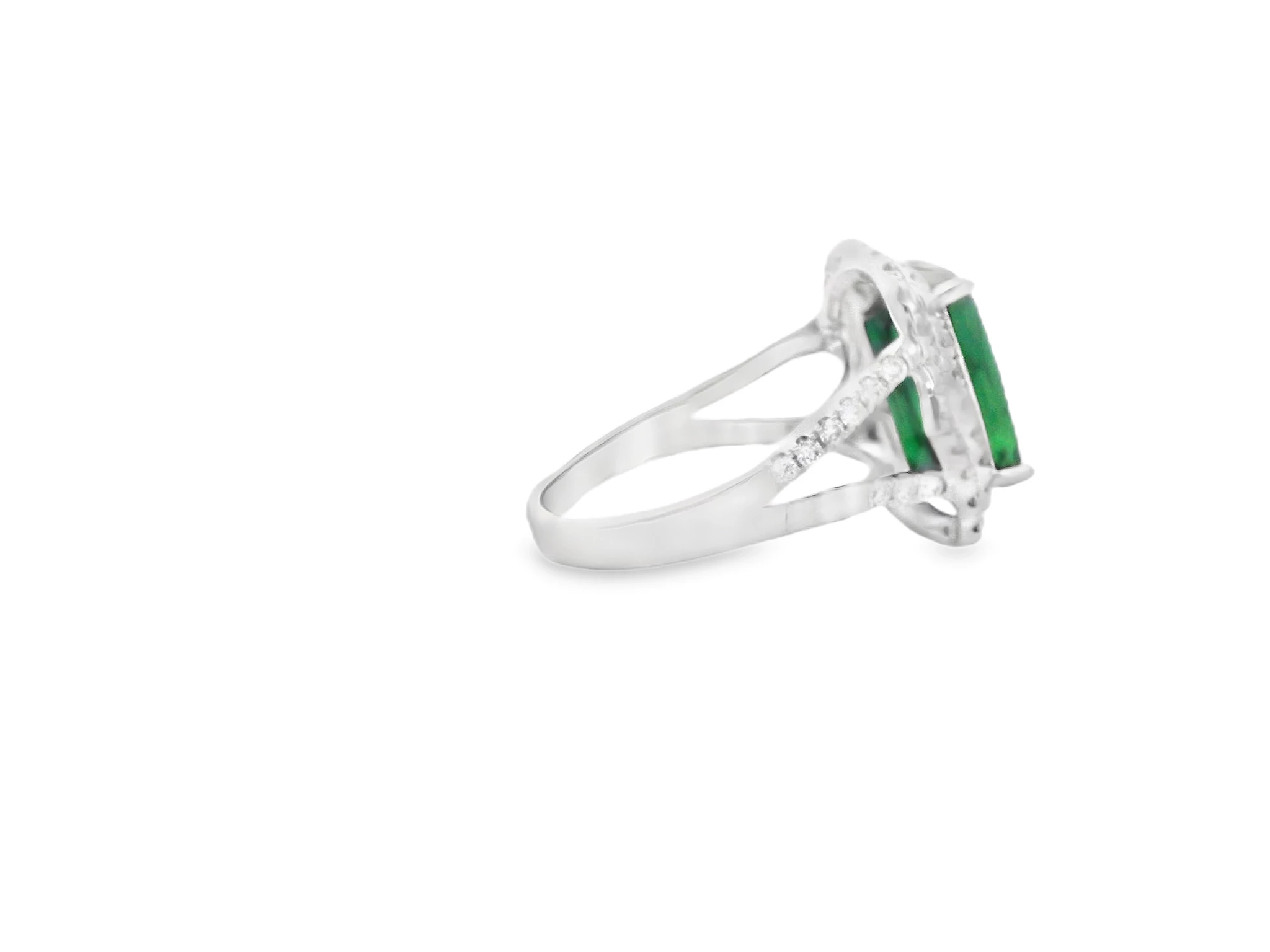 14kt White Gold Cocktail Ring with Cushion-Cut Green Tourmaline