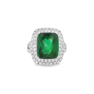 14kt White Gold Cocktail Ring with Cushion-Cut Green Tourmaline