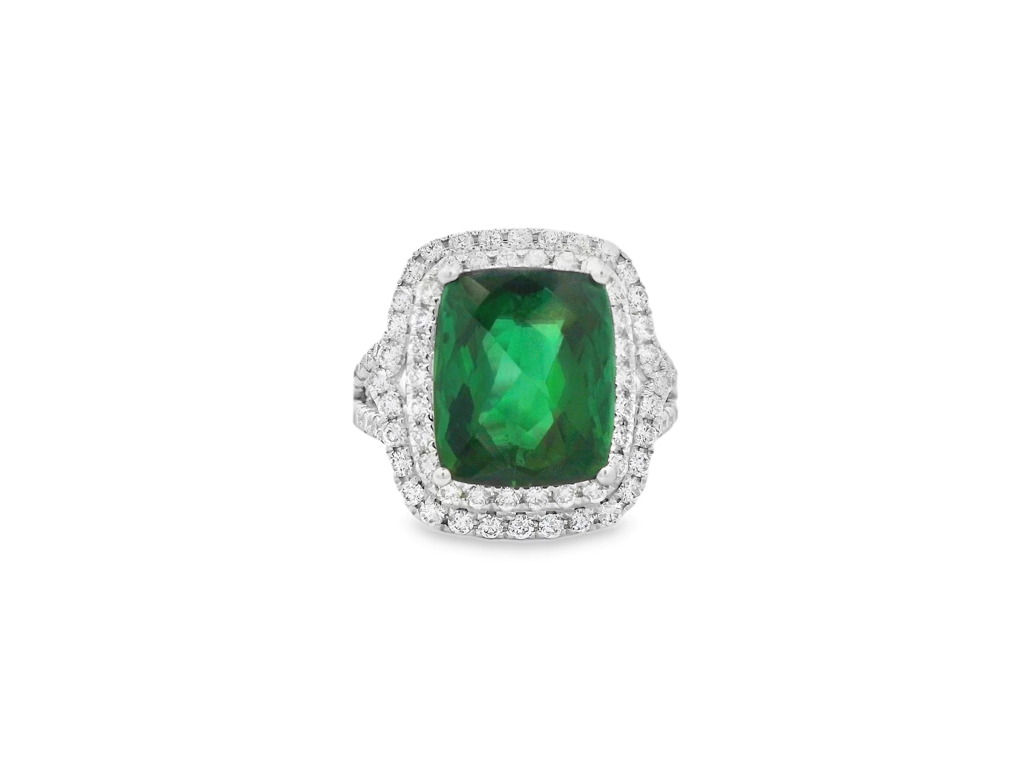 14kt White Gold Cocktail Ring with Cushion-Cut Green Tourmaline