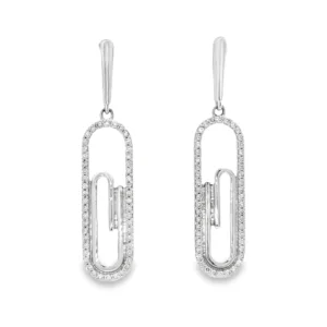 14kt White Gold Diamond Dangle Paperclip Earrings