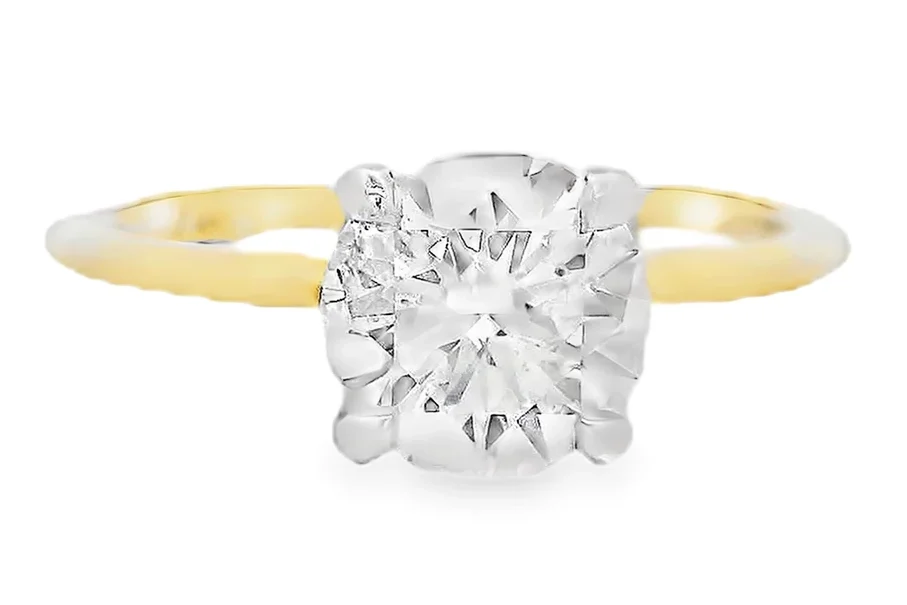 14kt two tone Classic Gold Solitaire Ring with Round Brilliant Diamond