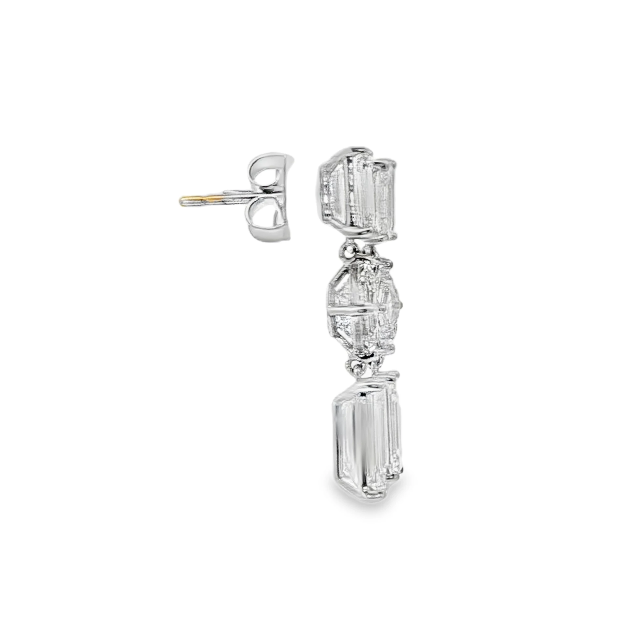 18K White Gold Dangle Earrings with ALL GIA Emerald Cut Diamonds