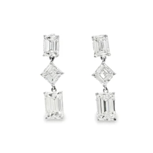 18K White Gold Dangle Earrings with ALL GIA Emerald Cut Diamonds