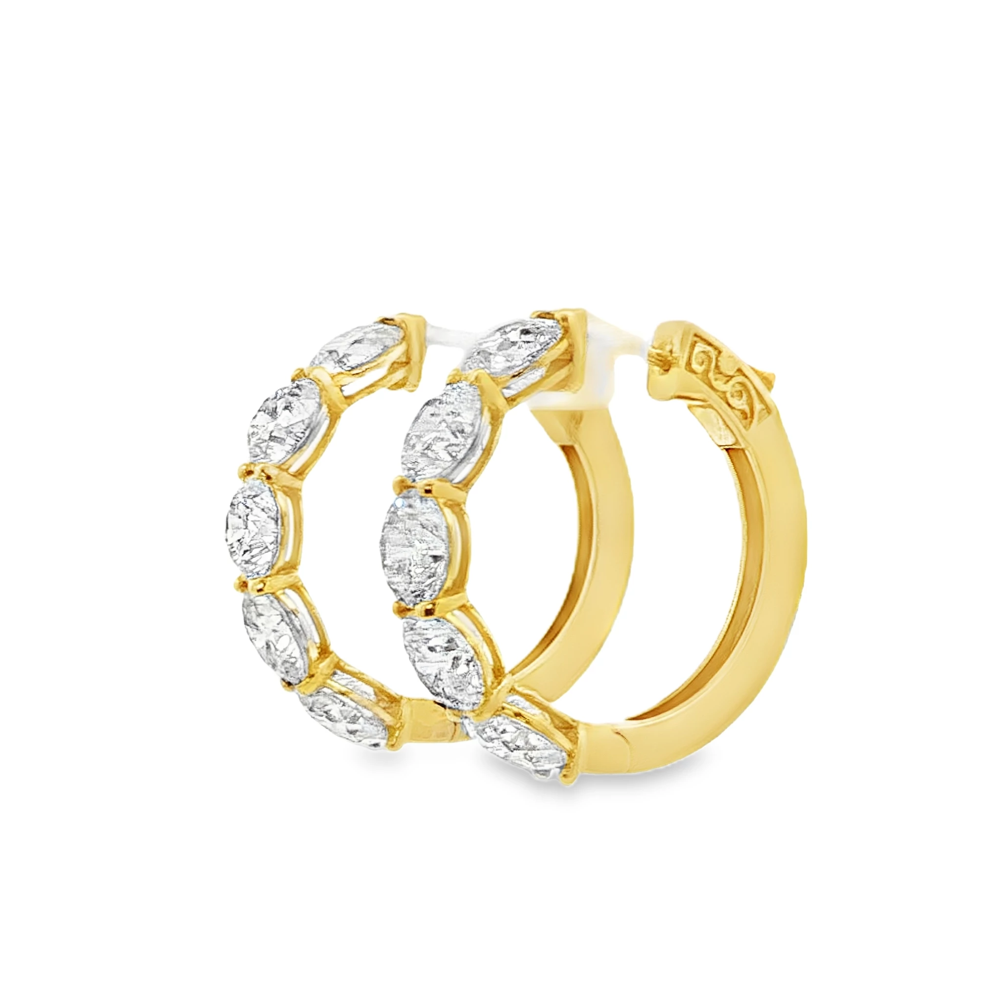 18K Yellow Gold Hoop Earrings with 10.11 CT Round Brilliant Diamonds