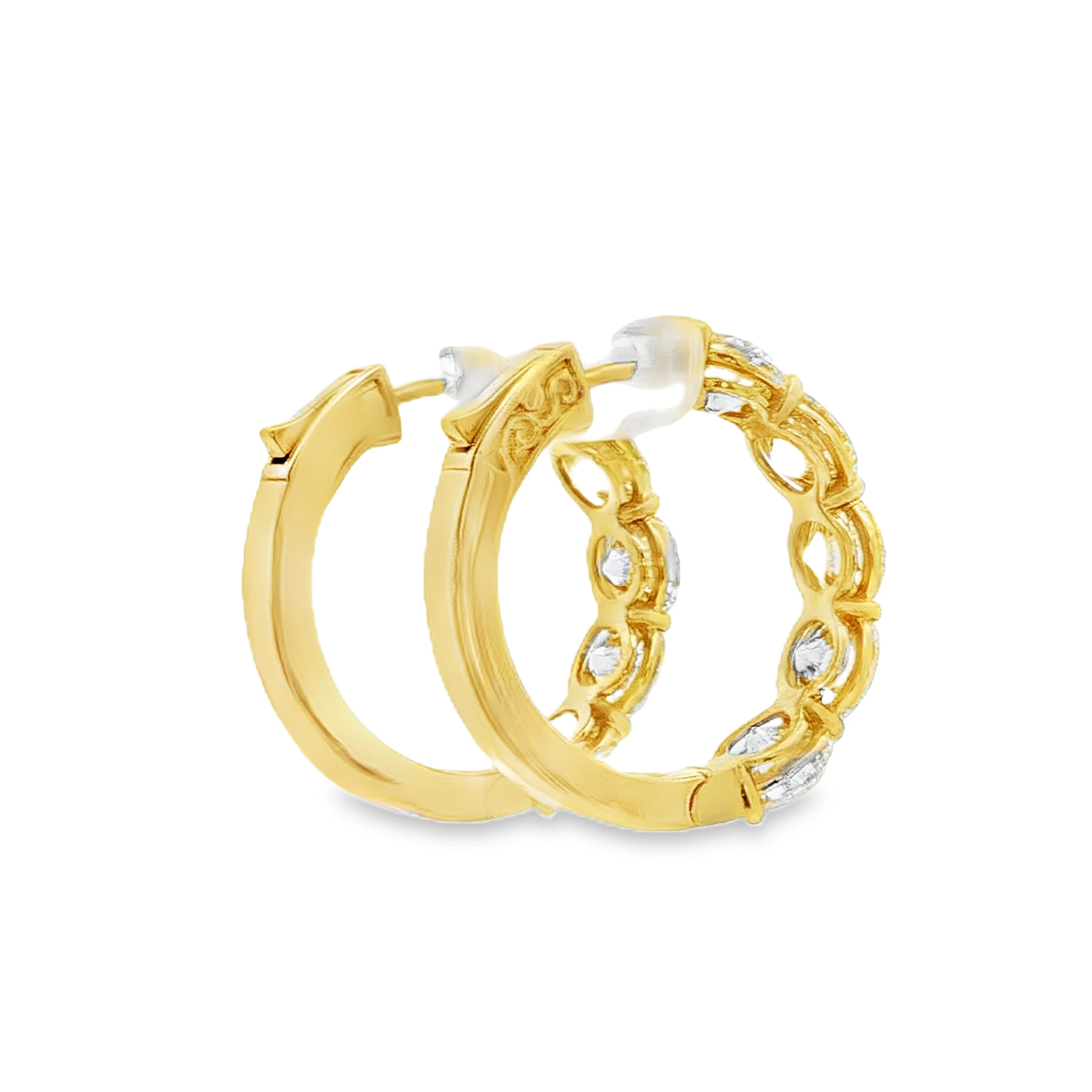 18K Yellow Gold Hoop Earrings with 10.11 CT Round Brilliant Diamonds