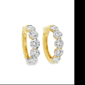 18K Yellow Gold Hoop Earrings with 10.11 CT Round Brilliant Diamonds