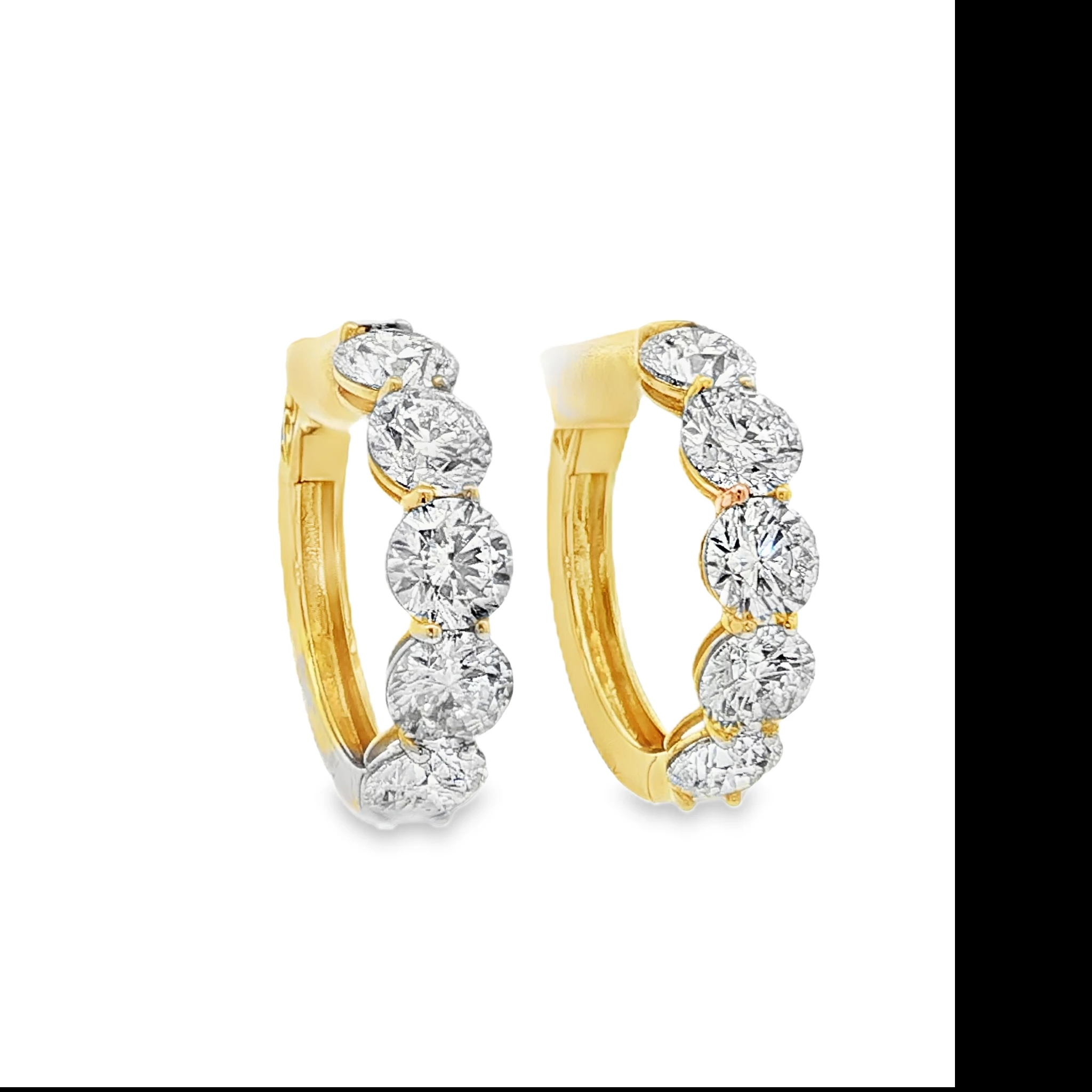 18K Yellow Gold Hoop Earrings with 10.11 CT Round Brilliant Diamonds