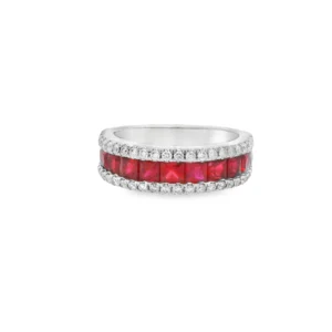 18kt White Gold Eternity Band with Square Step-Cut Rubies and diamonds