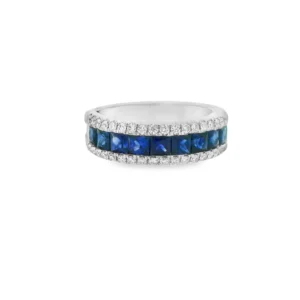 18kt White Gold Eternity Ring with Royal Blue Sapphires and diamonds