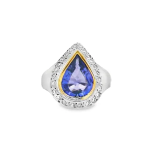 18kt two tone Cocktail Ring with Pear Tanzanite