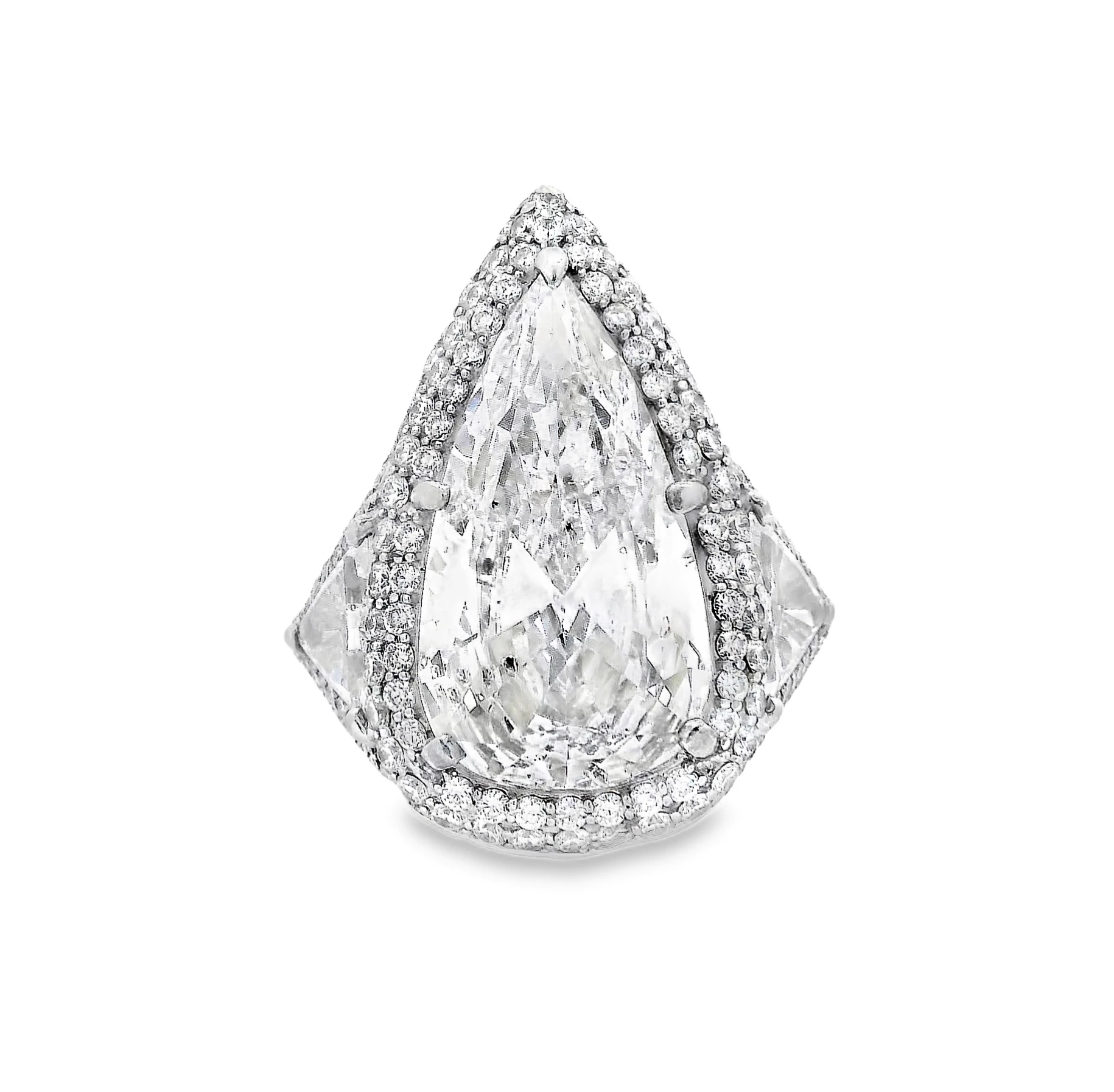 A custom made Platinum Cocktail Ring with Pear Cut diamond