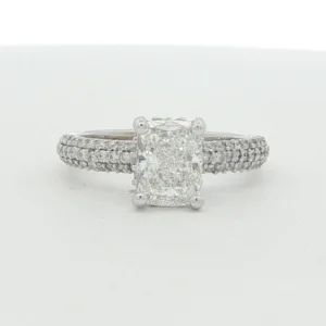 Cushion Cut Diamond Pavé Ring in White Gold