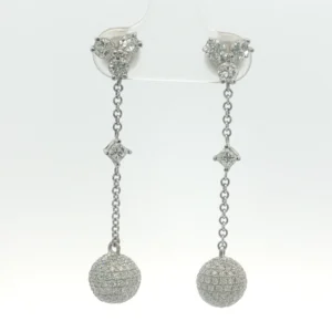 Diamond Pave Sphere Drop Earrings in White Gold