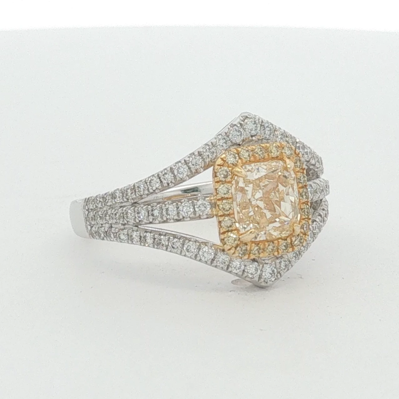 Fancy Intense Yellow Diamond Split Shank Halo Engagement Ring