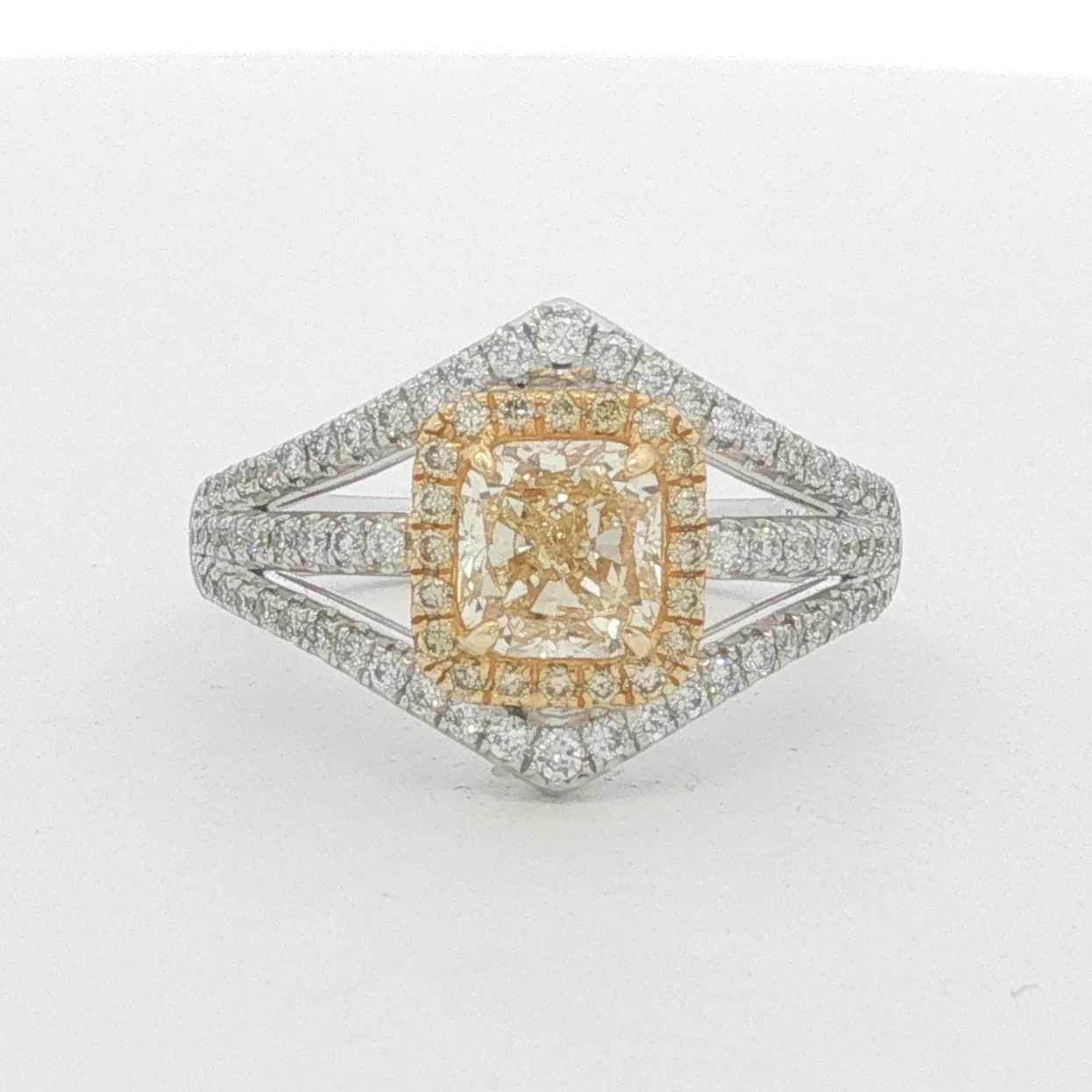 Fancy Intense Yellow Diamond Split Shank Halo Engagement Ring