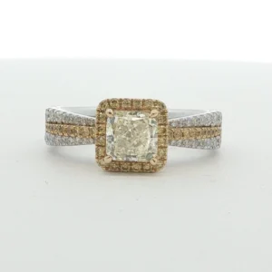 Fancy Light Yellow Diamond Halo Engagement Ring in White Gold