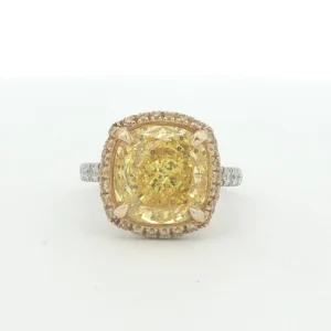 Fancy Vivid Yellow Diamond Halo Ring in White Gold