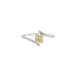 Fancy Yellow Cushion Cut Diamond Multistone Ring in Yellow Gold