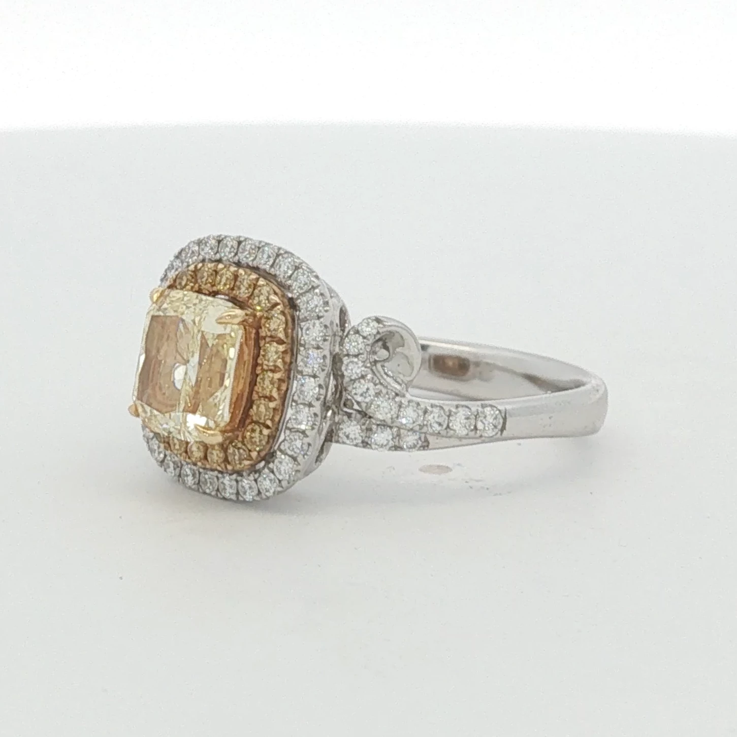 Fancy Yellow Diamond Double Halo Engagement Ring in White Gold