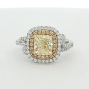 Fancy Yellow Diamond Double Halo Engagement Ring in White Gold