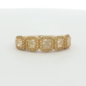 Fancy Yellow Diamond Five-Stone Halo Ring in Rose Gold