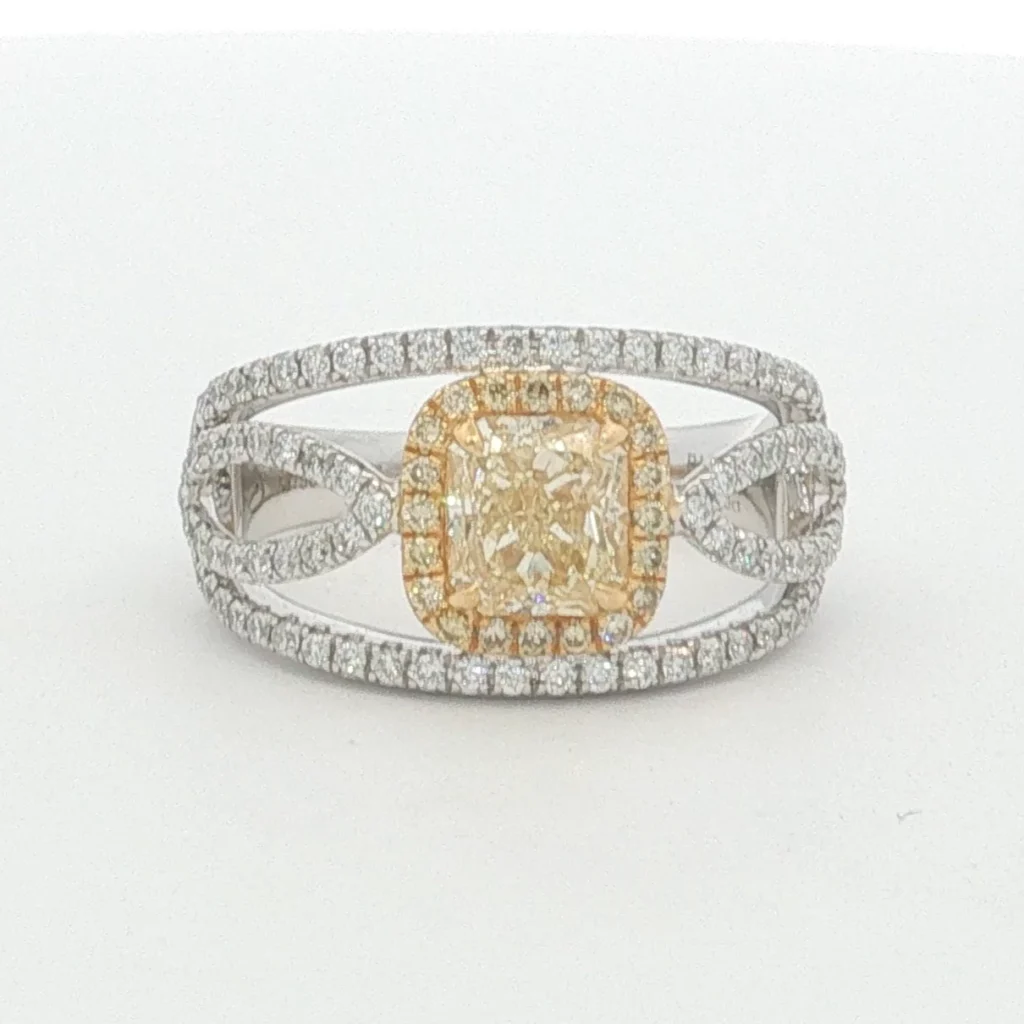 Fancy Yellow Diamond Halo Cocktail Ring in White Gold