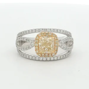 Fancy Yellow Diamond Halo Cocktail Ring in White Gold