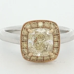 Fancy Yellow Diamond Halo Engagement Ring in White Gold