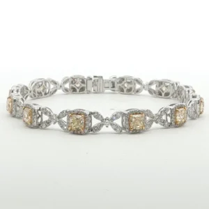 Fancy Yellow Diamond Halo Link Bracelet in White Gold