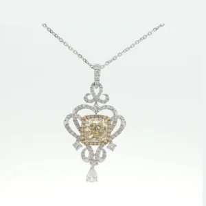Fancy Yellow Diamond Ornate Scrollwork Pendant — White Gold