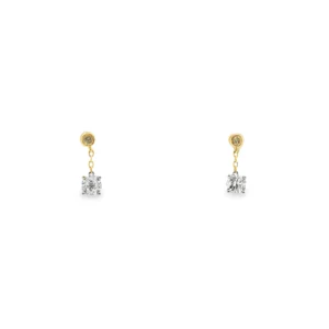 Gold Drop Earrings with Square Brilliant Cut Diamonds