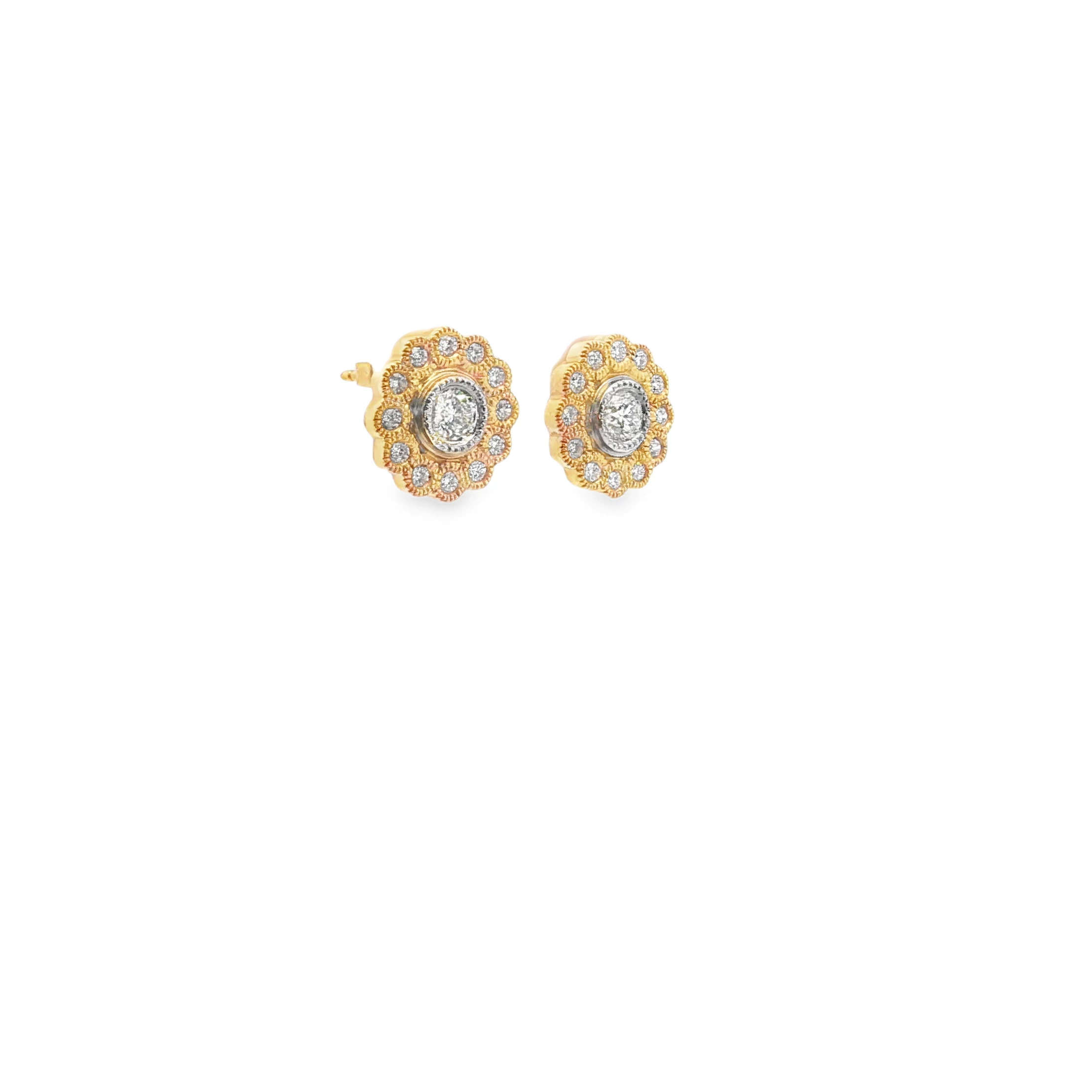 Gold Stud Earrings with Round Cut Diamonds