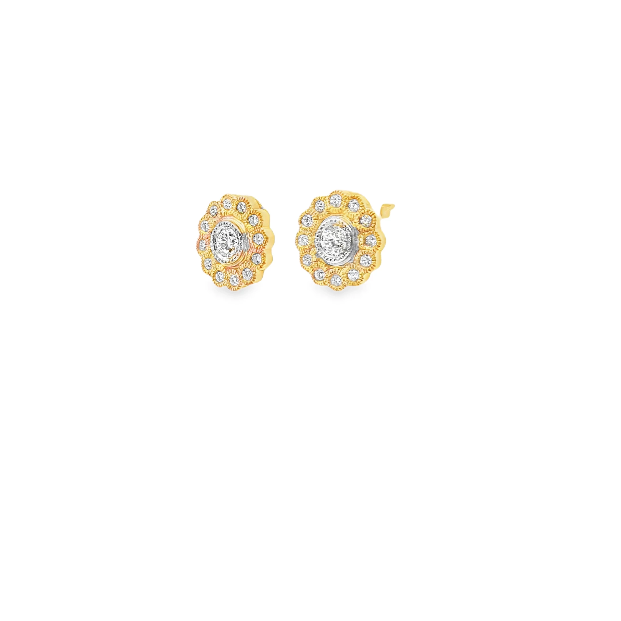 Gold Stud Earrings with Round Cut Diamonds