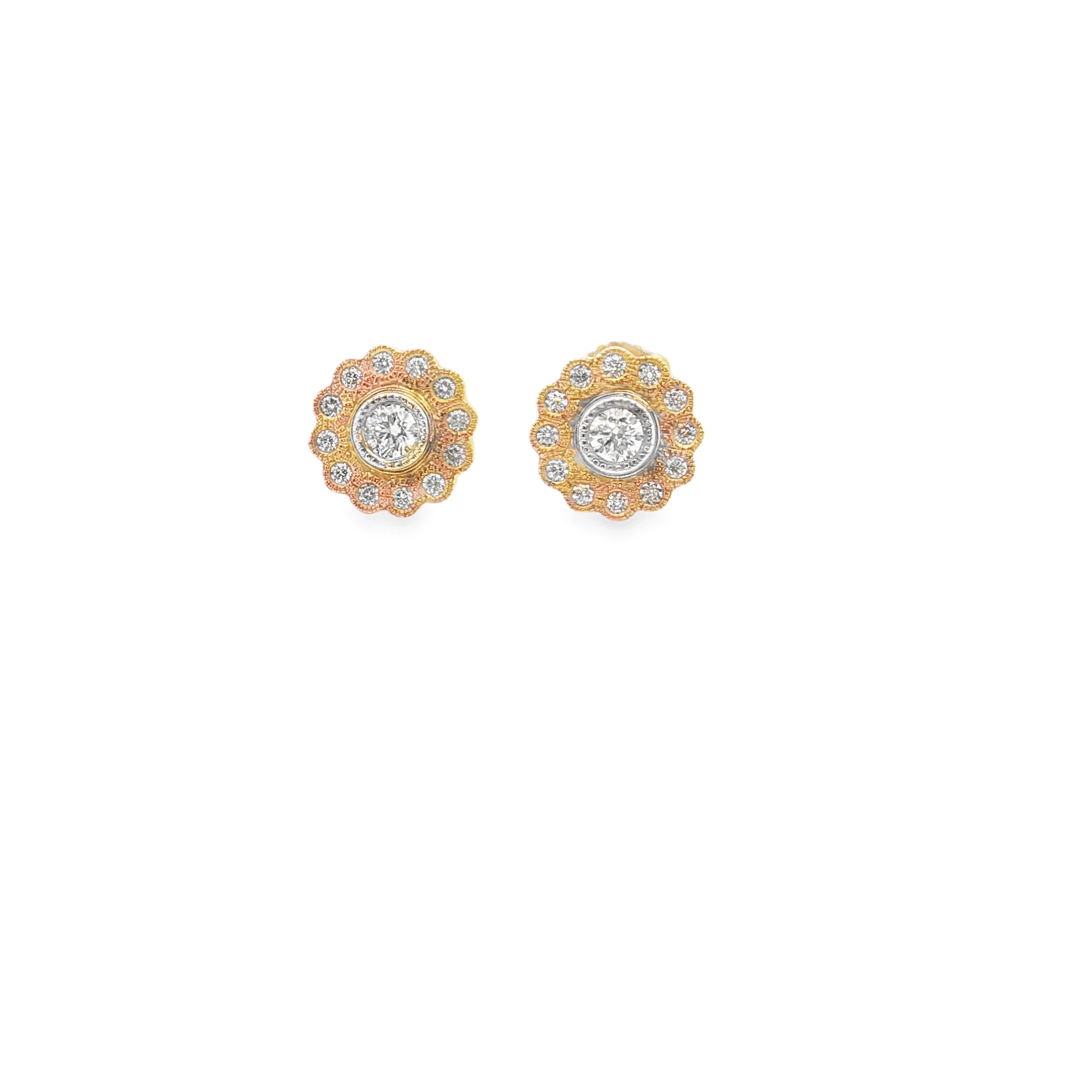 Gold Stud Earrings with Round Cut Diamonds