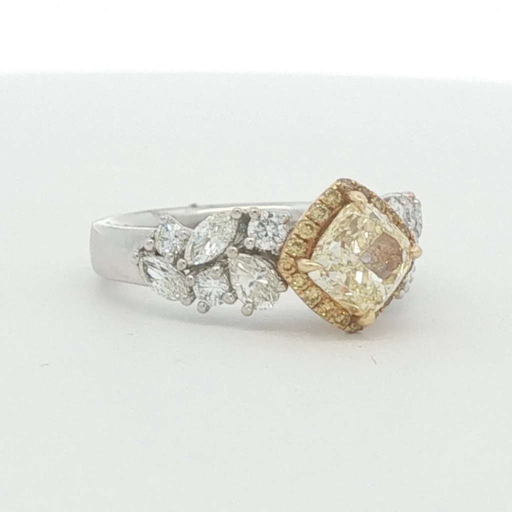 Kite-Set Fancy Yellow Diamond Engagement Ring in White Gold